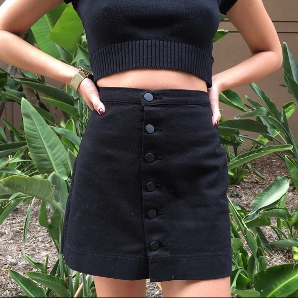 American Apparel Black Denim Button Up Skirt